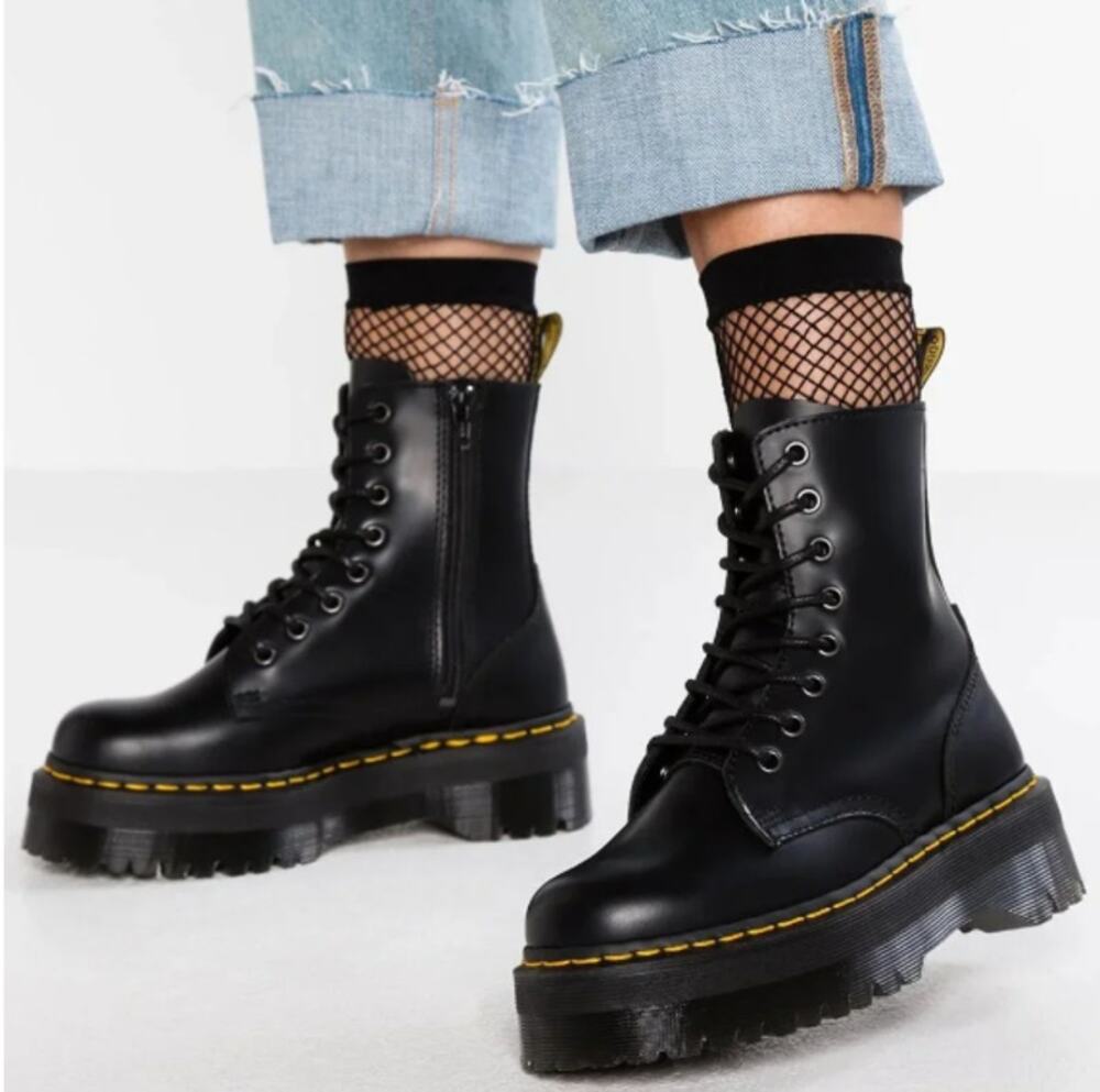 Dr. Martens Black Jadon Platform Combat Boots Smooth Leather Punk Grunge Unisex